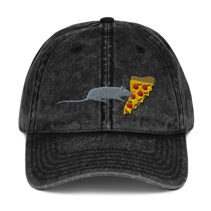 Embroidered Pizza Rat Baseball Cap for wholesale by Dumpy Sue