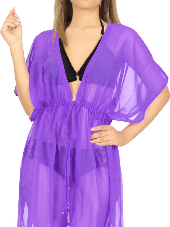 LA LEELA Women Swim CoverUp XL-XXL Violet-AC444 for wholesale by LA LEELA \ HAPPY BAY