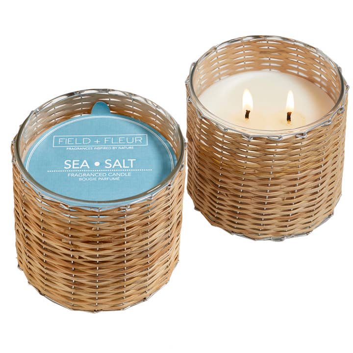 Sea Salt 2 Wick Handwoven Candle 12oz Ctn.6 for wholesale by Hillhouse Naturals/Field+Fleur