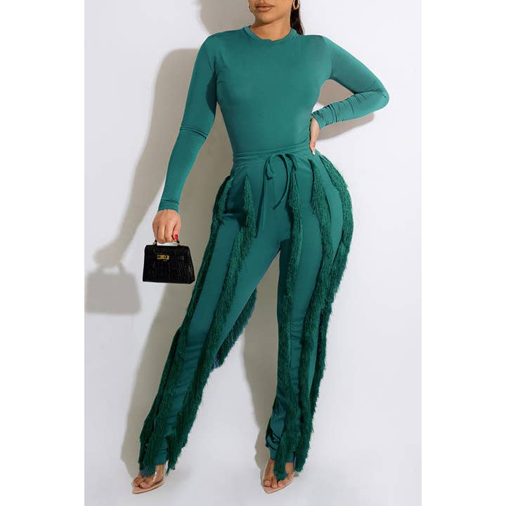MB Fashion Wholesale - Wholesale Top & Pant Set (NOT Loungewear) - Women's - MB FASHION Long-Sleeve Fringe Top and Pants Set 223LY7