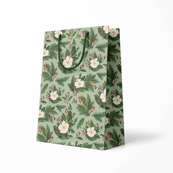 Christmas Floral Gift Bag | Holiday Gift Bag for wholesale by Paper Anchor Co.