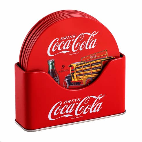 Cow Crack Wholesale - Vente Sous-verre - Ensemble de 6 sous-verres Coke avec support en métal