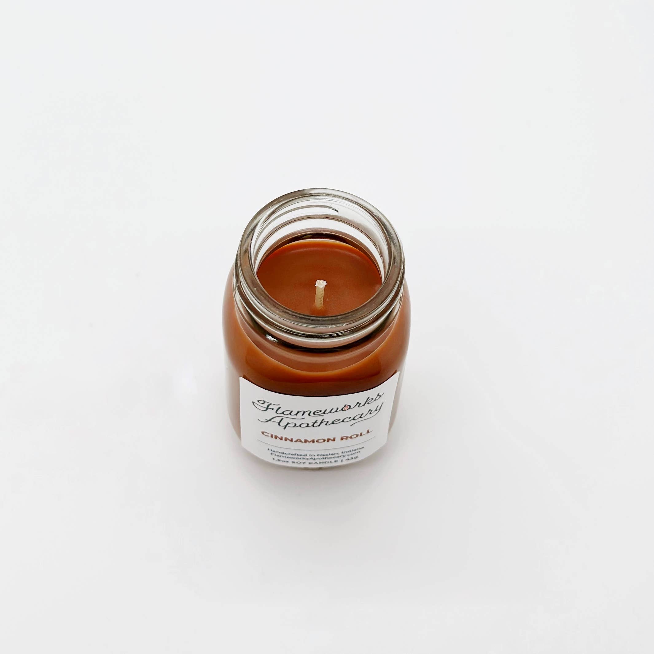 Flameworks Apothecary – wholesale Jar/filled candle – Cinnamon Roll 1.5 oz Mini Mason Jar Soy Candle1