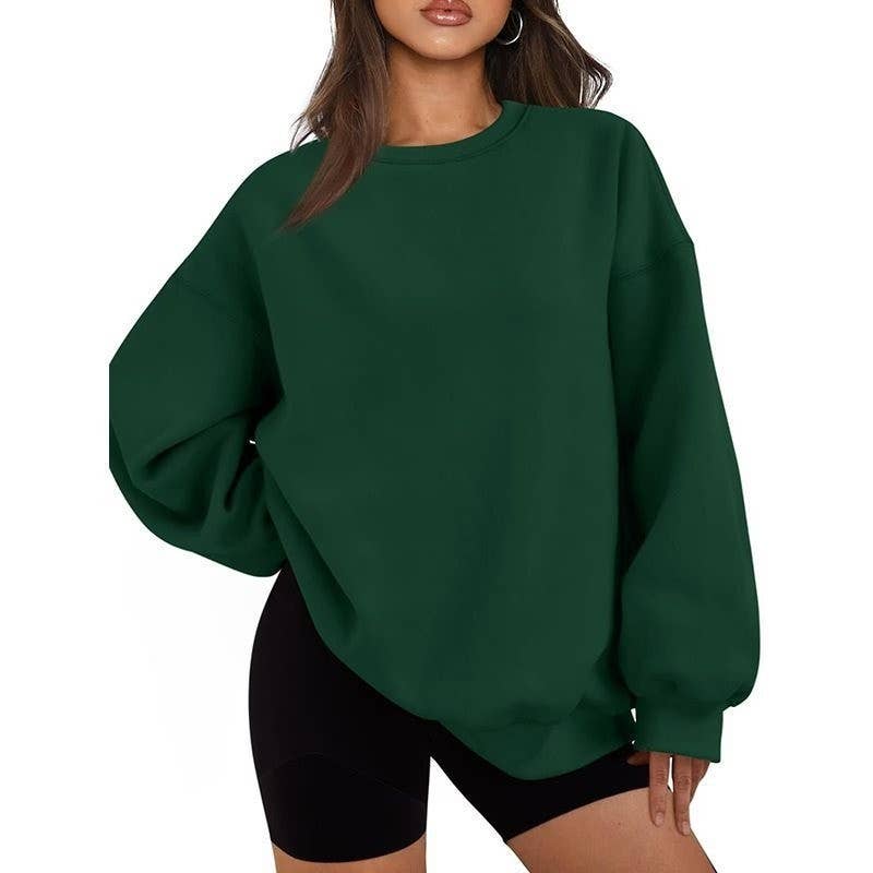 FurDecoration – wholesale Sweatshirt – Women's – Solid Color Loose Crewneck Sweatshirt7