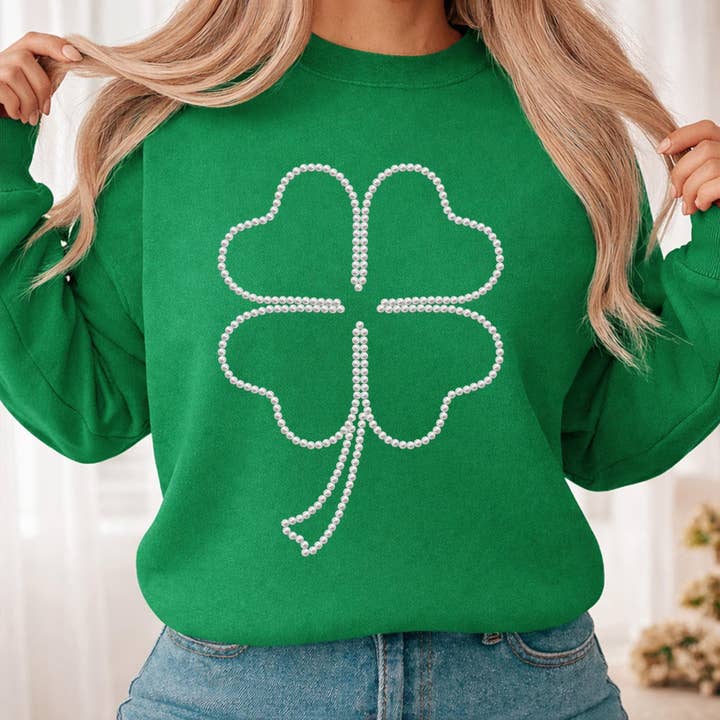 Clover Faux Perler Skjorte, Pigeagtig Perle Sankt Patricks Dag Skjorte for engroshandel hos DLT Ecommerce