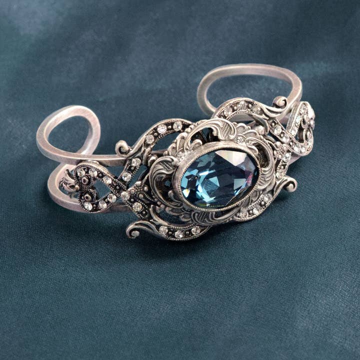 French Regency Sapphire Silver and Amethyst Bracelet BR532 for wholesale by Sweet Romance Jewelry