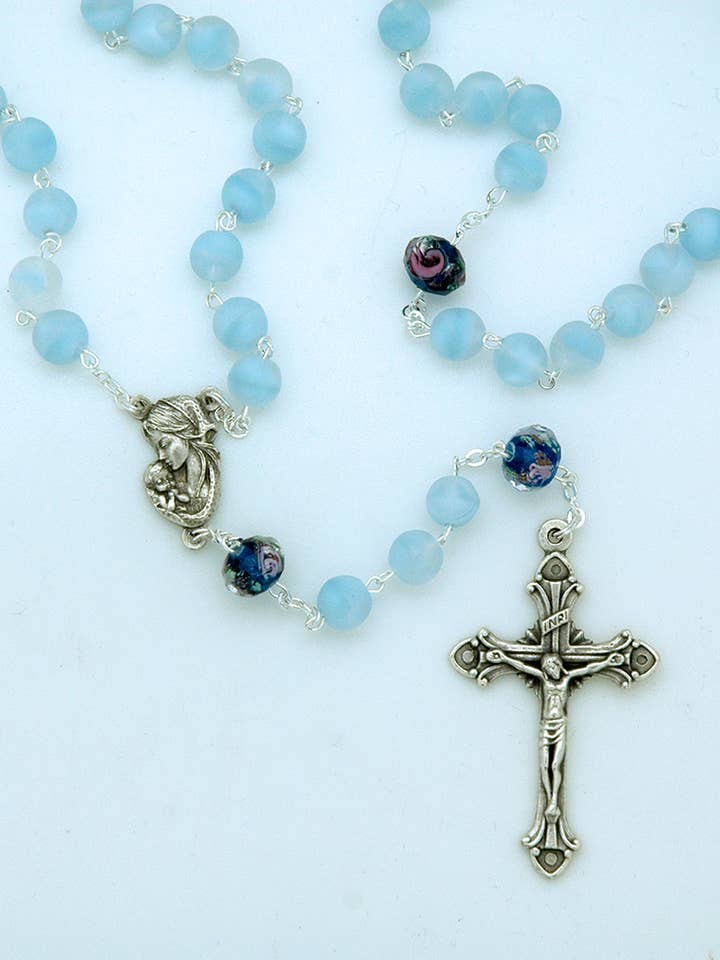 IAR918B- Blue Frosted Rosary for wholesale by Contreras Designs