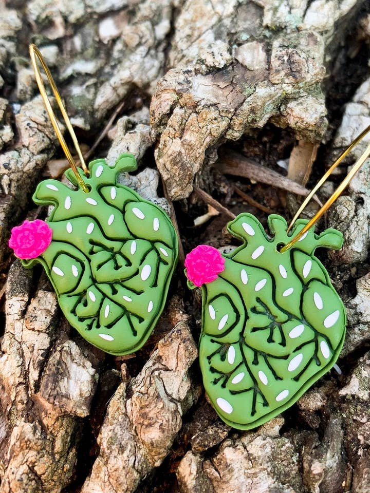 Corazon de Nopal Hoop Earrings for wholesale by Las Mamukis