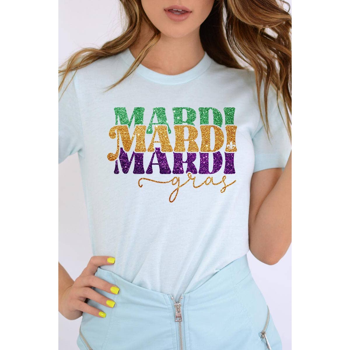 COLORBEAR - Wholesale Screen Printed T-Shirt - Women's - MARDI GRAS,FAUX GLITTER UNISEX SHORT SLEEVE,GRAPHIC6