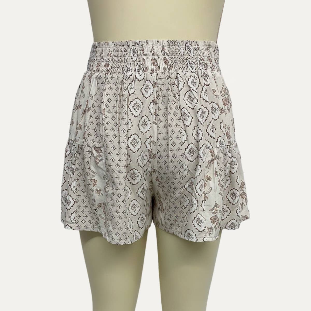 Go On Holiday Bohemian Floral Print Tie-Waist Mini Shorts for wholesale on Faire1