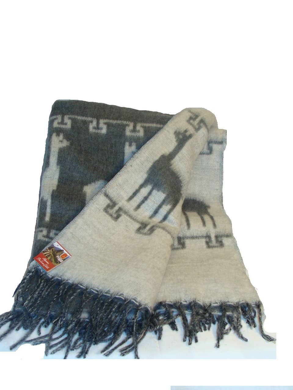 Sanyork Fair Trade - Vendita all'ingrosso Plaid - Plaid in Alpaca spazzolata con motivo lama bicolore - Carbone e grigio0