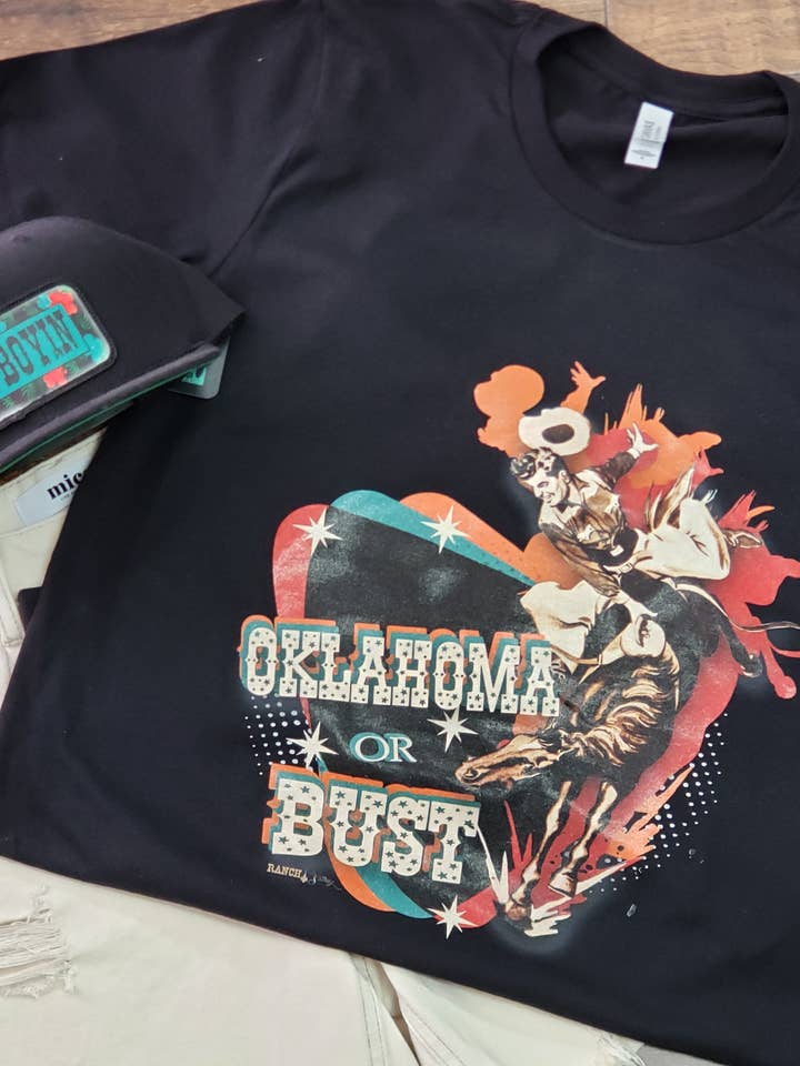 Oklahoma or Bust Bronc Graphic T-Shirt for wholesale by Ranch Swag