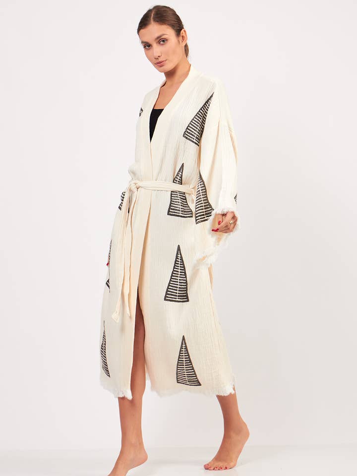 Yaz Concepts - Venta al por mayor Kimono - Mujer - Kimono turco de muselina de algodón con estampado de pirámides orgánicas, blanco4