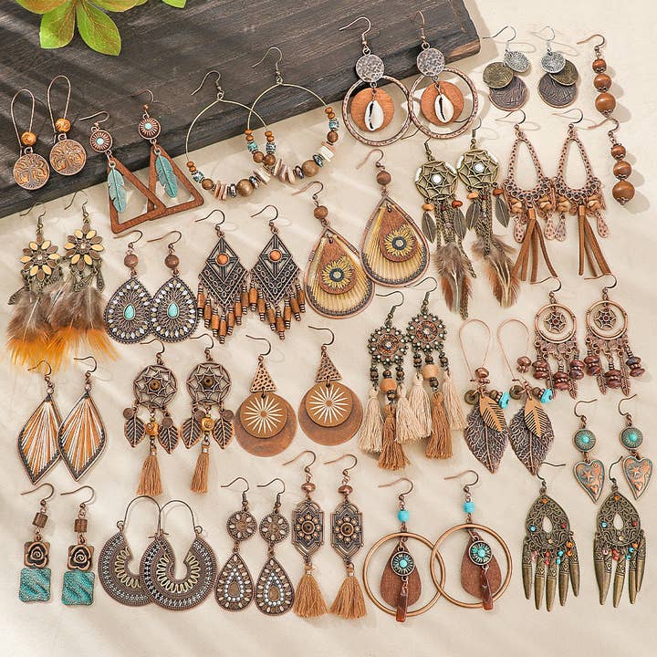 Trendy Bohemian Tassel Earrings Set in Brown for wholesale by Halcyon Outfitters®