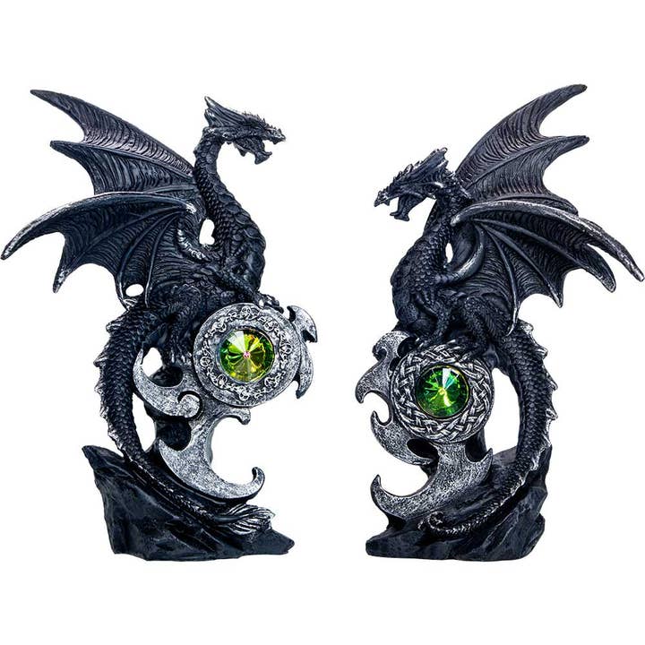 Polyresin Winged Dragon Perched on Shield w/Gem (Set of 2) for wholesale by Kheops International