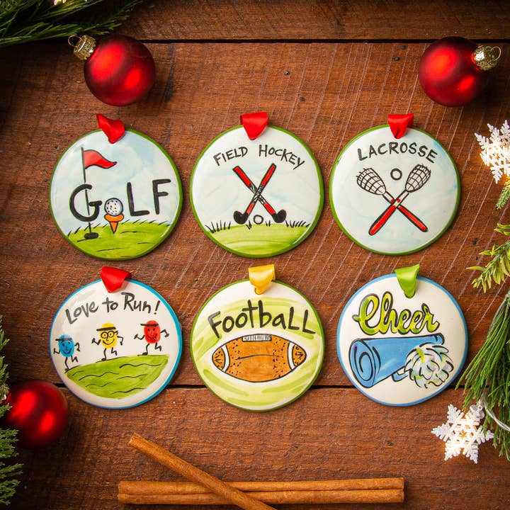 Ornaments | Christmas Ornaments | Handpainted | Sports for wholesale by Nola Watkins Ornaments