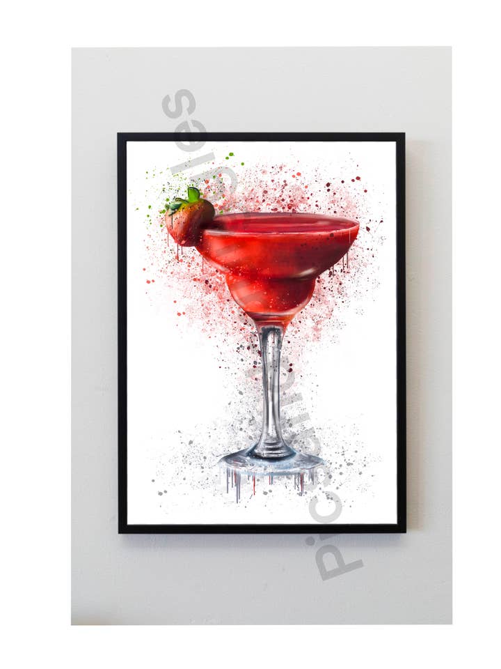 Red Strawberry Daiquiri Cocktail Splatter Print for wholesale by Pics and Squiggles