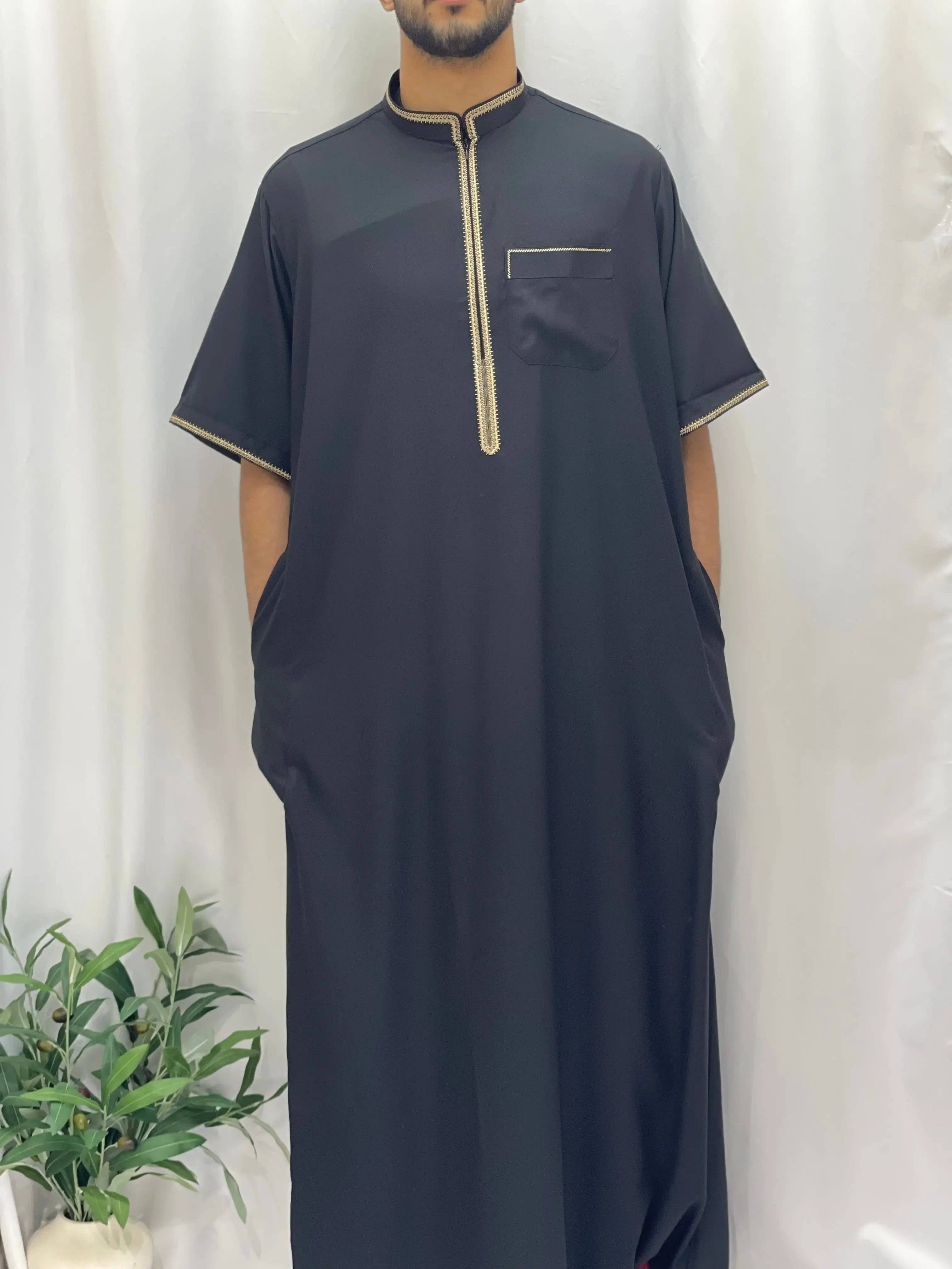 Palestinian Elegance - Wholesale  - Timeless Elegance: Men's Durable Kaftan Thobe with Gold Details2
