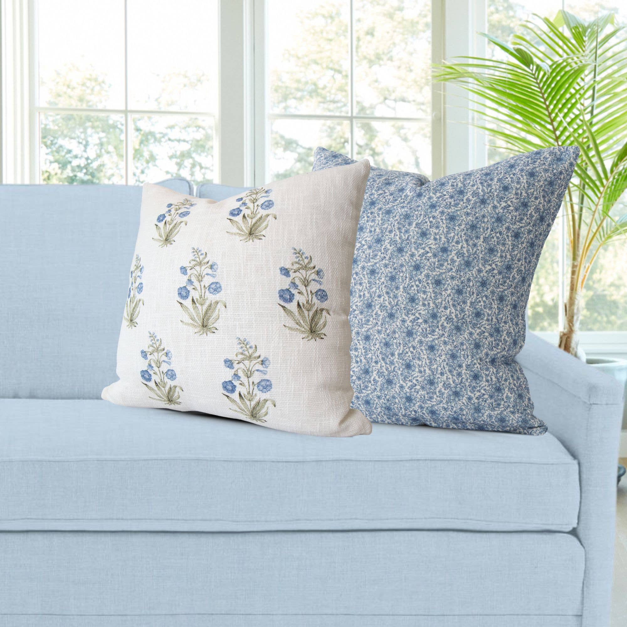 Tajik  Home  LLC - Wholesale Throw Pillow Cover - Lucie Blue Floral Block Print Pillow Cover- Decorative1