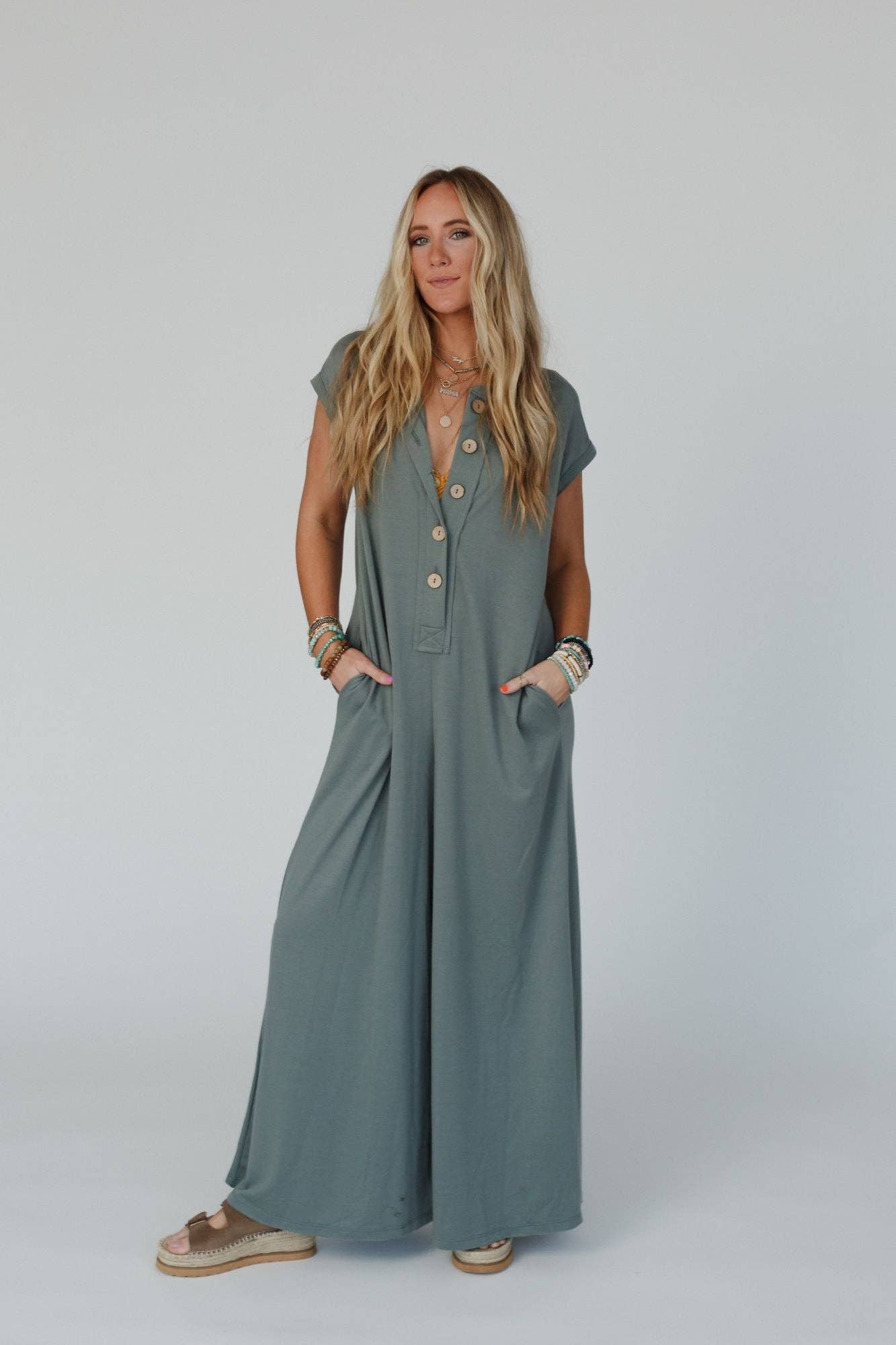 Three Bird Nest - Wholesale Jumpsuit - Women's - Davina Wide Leg Jumpsuit - Light Olive1