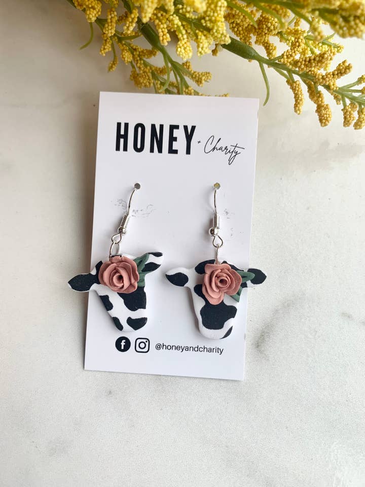Floral Cows for wholesale by Honey & Charity Earrings