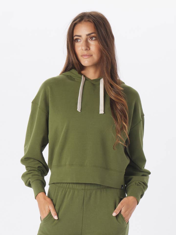 Vintage Oversized Cropped Hoodie: Chive for wholesale by Glyder