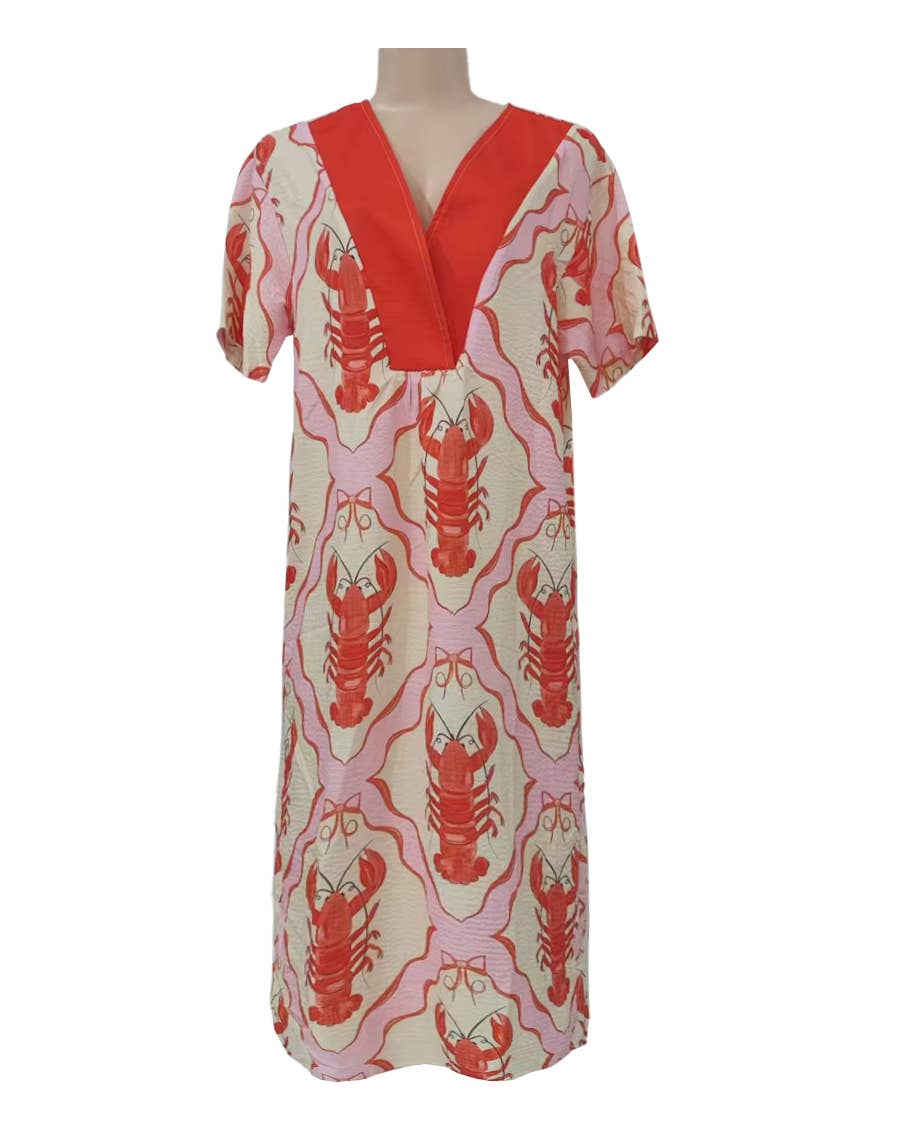 Rosa Clothing - Wholesale Dress - Women's - Ocean Lobster sardine printed loose dress short sleeve0