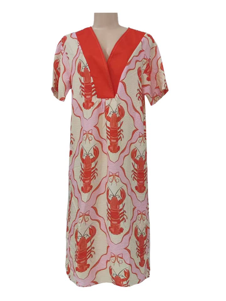 Rosa Clothing - Wholesale Dress - Women's - Ocean Lobster sardine printed loose dress short sleeve