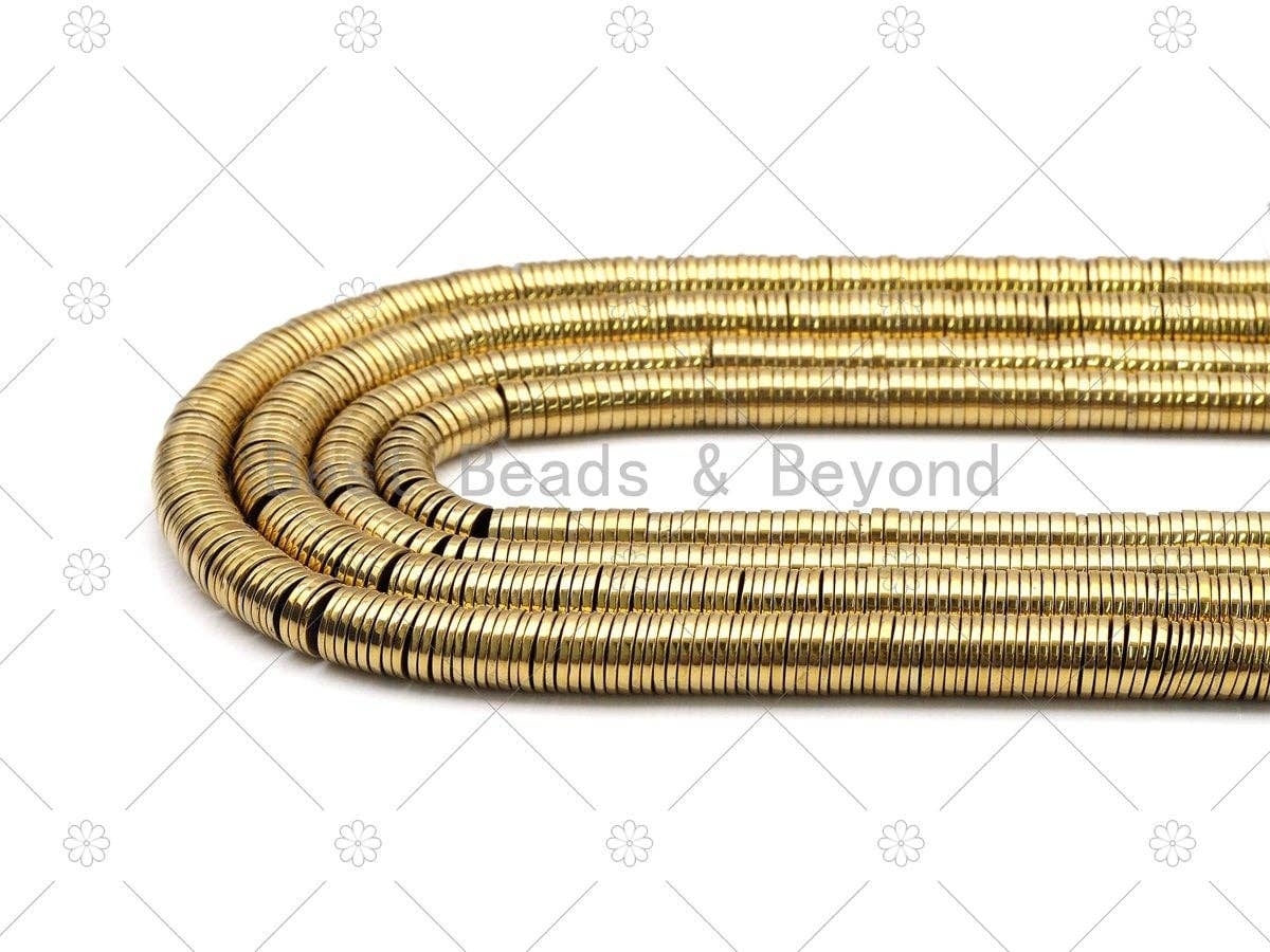 BestBeads&Beyond - Wholesale Kralen - Lichtgouden natuurlijke gladde Heishi-hematietkralen, 1x2 mm / 1x3 mm / 1x4 mm / 1x6 mm / 1x8 mm, 15,5" volle streng, Sku#S1412