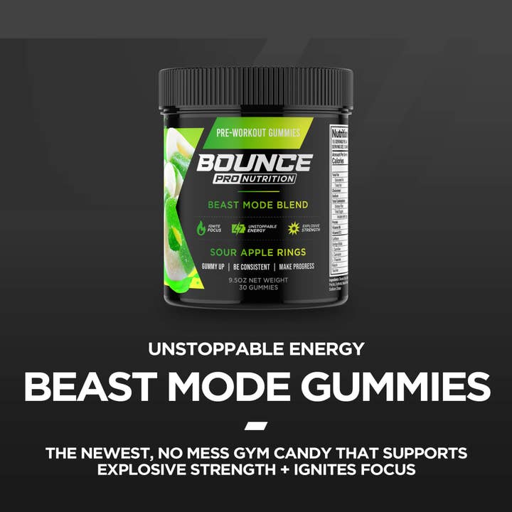 Bounce Nutrition - Vendita all'ingrosso Vitamine/integratori orali - Caramelle gommose pre-allenamento - Beast Mode - Sour Apple V22