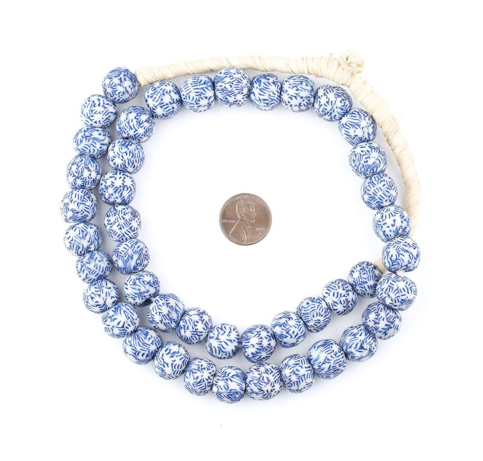 The Bead Chest - Wholesale Beads - 14mm Blue And White Fused Recycled Glass Beads