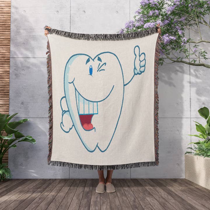 3dRose - Wholesale Throw Blanket - 3dRose, Smiling Tooth Dental Cartoon Character, Blanket2