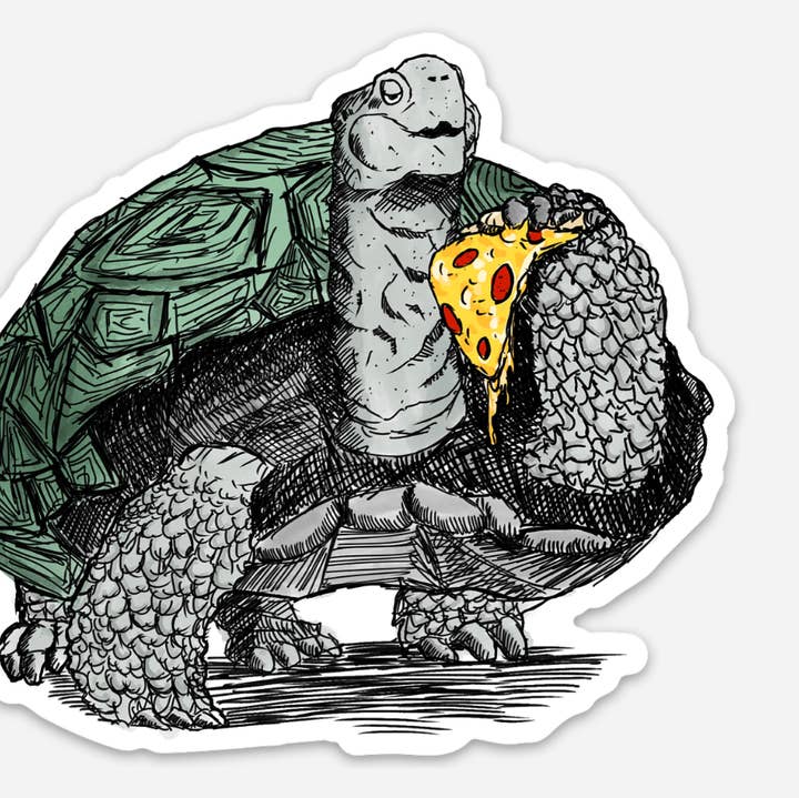 Autocollant Tortue des Galápagos Profitant d'une Part de Pizza pour la vente par Bellavance Ink