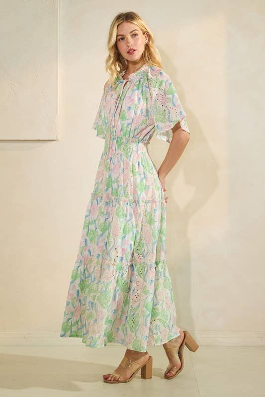 Verde Multi Vestito a balze in pizzo con occhielli MD51574 in vendita all'ingrosso su Faire1