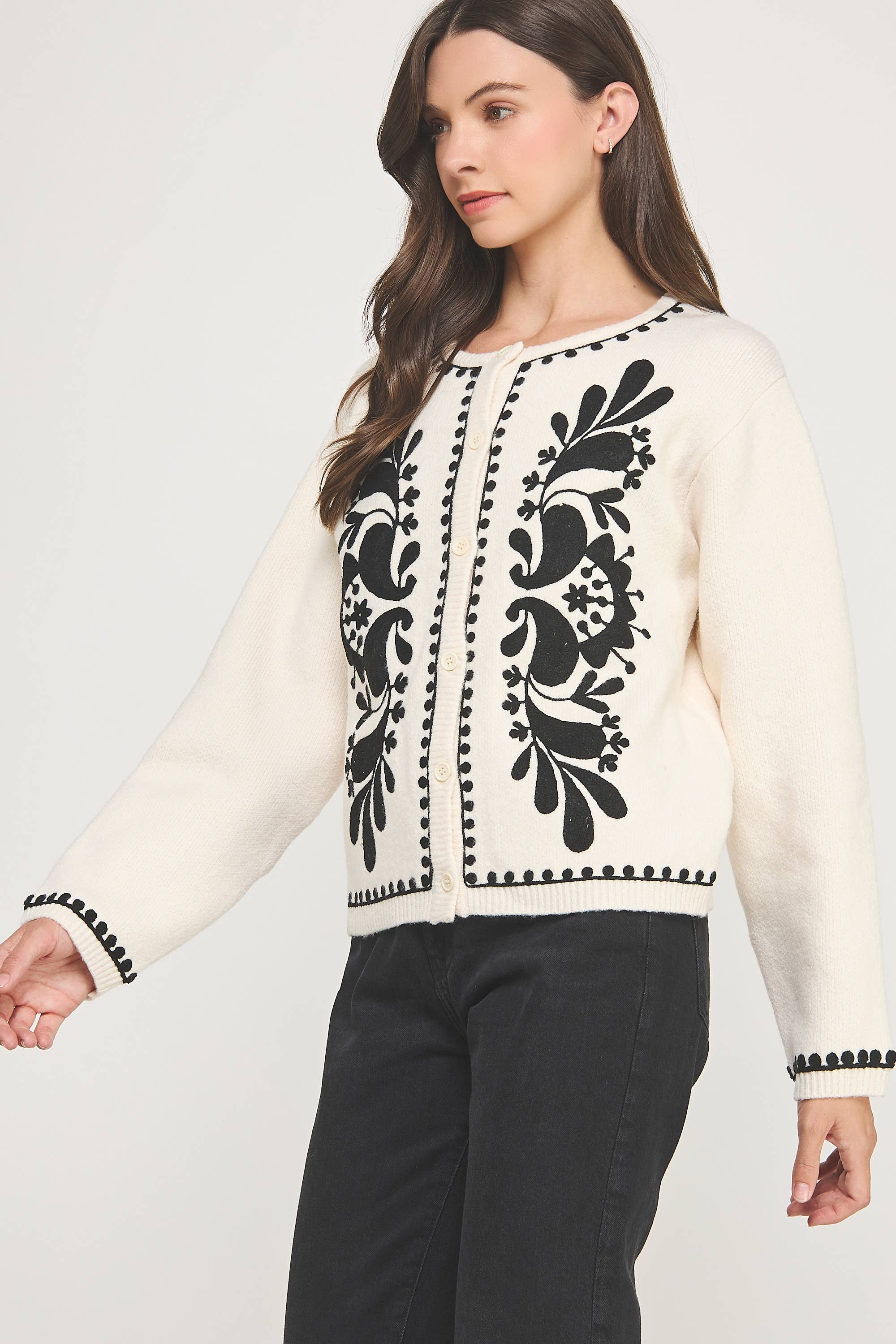 Strut & Bolt – wholesale Cardigan – Women’s – Embroidery Knitted Cardigan Sweater3