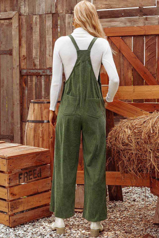Green Fashion-W Solid Pocketed Loose Fit Corduroy Overall for wholesale on Faire1