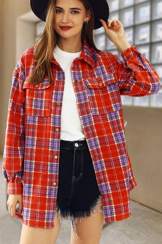 NINEXIS - Vente Veste-chemise – femme - CWOJA406_VESTE À CARREAUX EN FLANELLE SANS POCHE LATÉRALE20