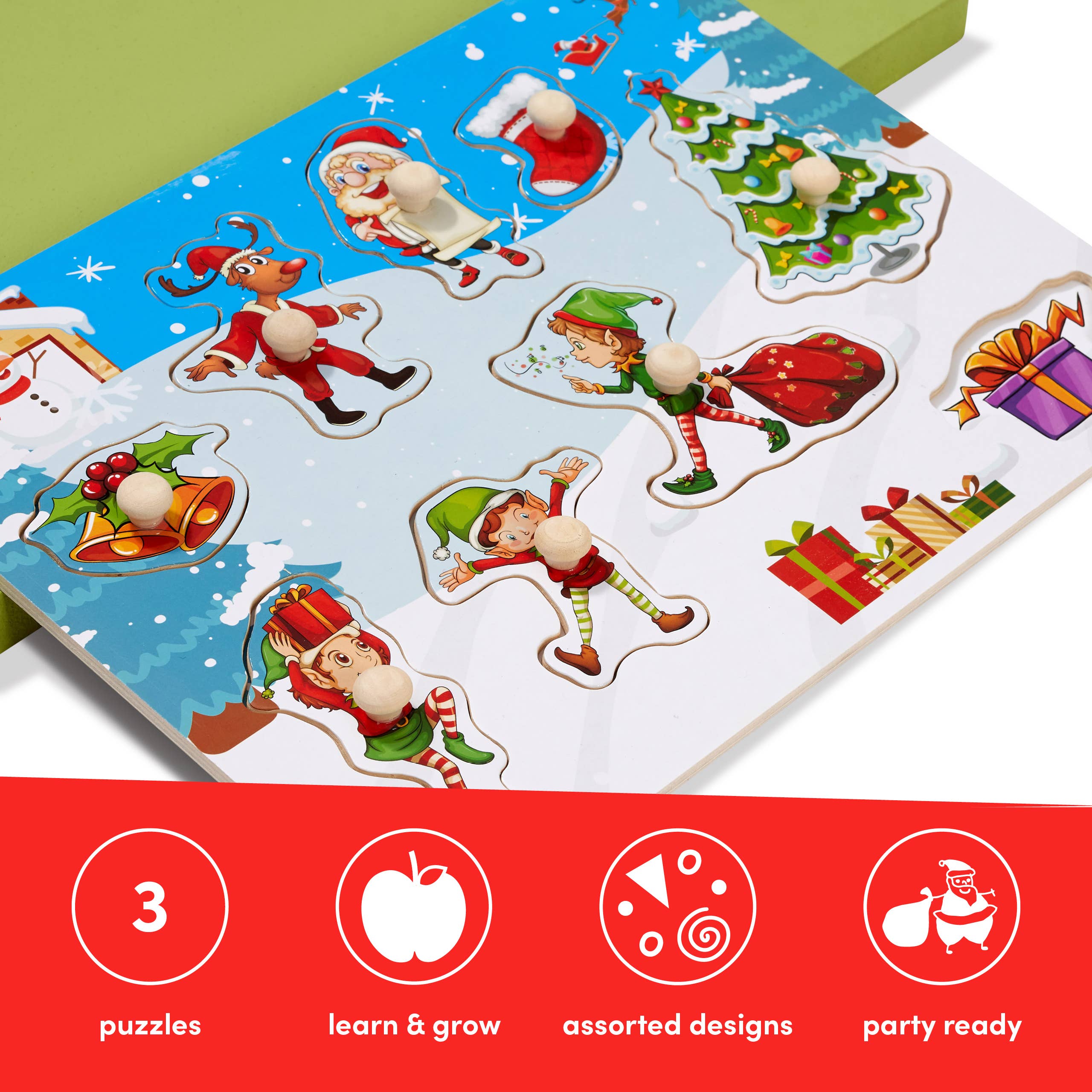 The Twiddlers - Wholesale Puzzle - Kids - 3 Wooden Christmas Puzzles for Kids, Cute Animal Characters4