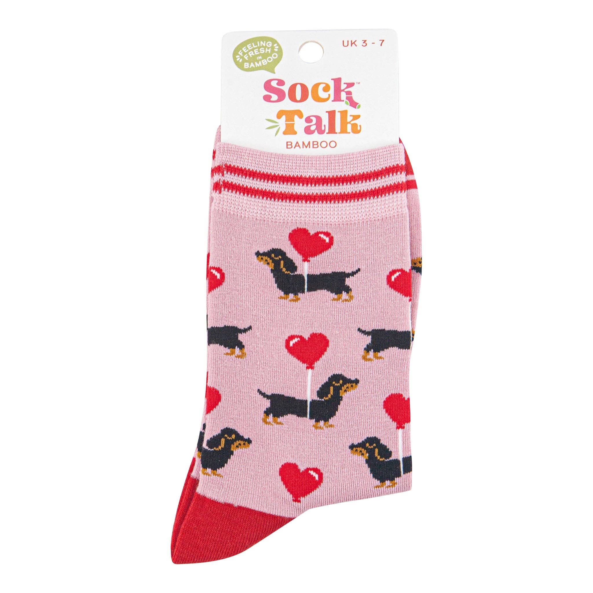 Sock Talk - Vente Chaussettes – femme - Chaussettes en bambou pour femmes - Rose clair/Rouge, Chiens saucisses3