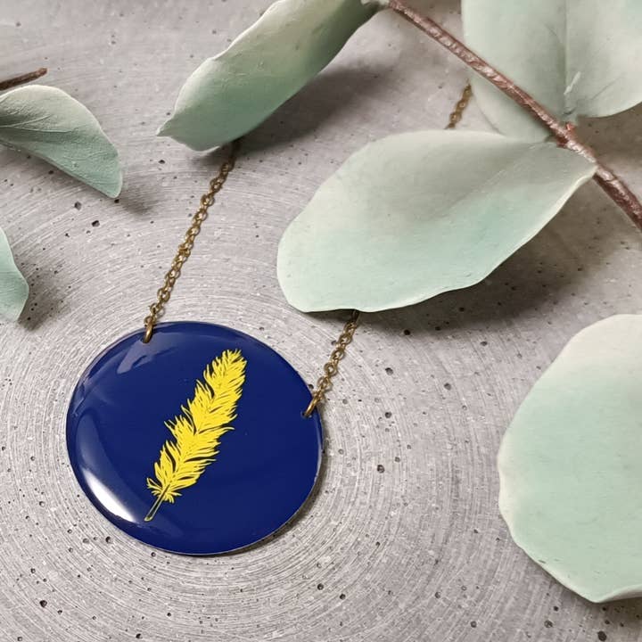 Valençay reversible necklace — feather 0954 for wholesale by une Hirondelle sous le Tilleul