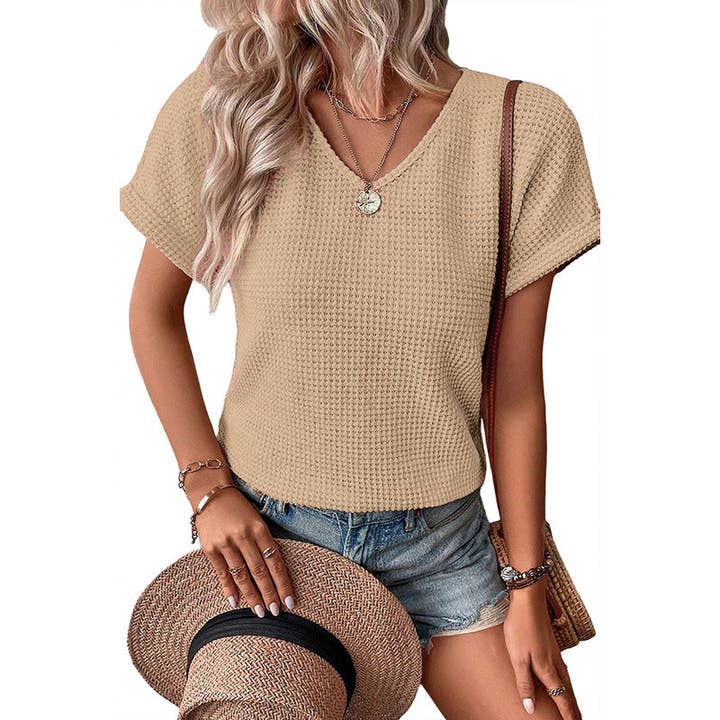 apricot Fashion Back Button Design Short Sleeve T-Shirt for wholesale on Faire