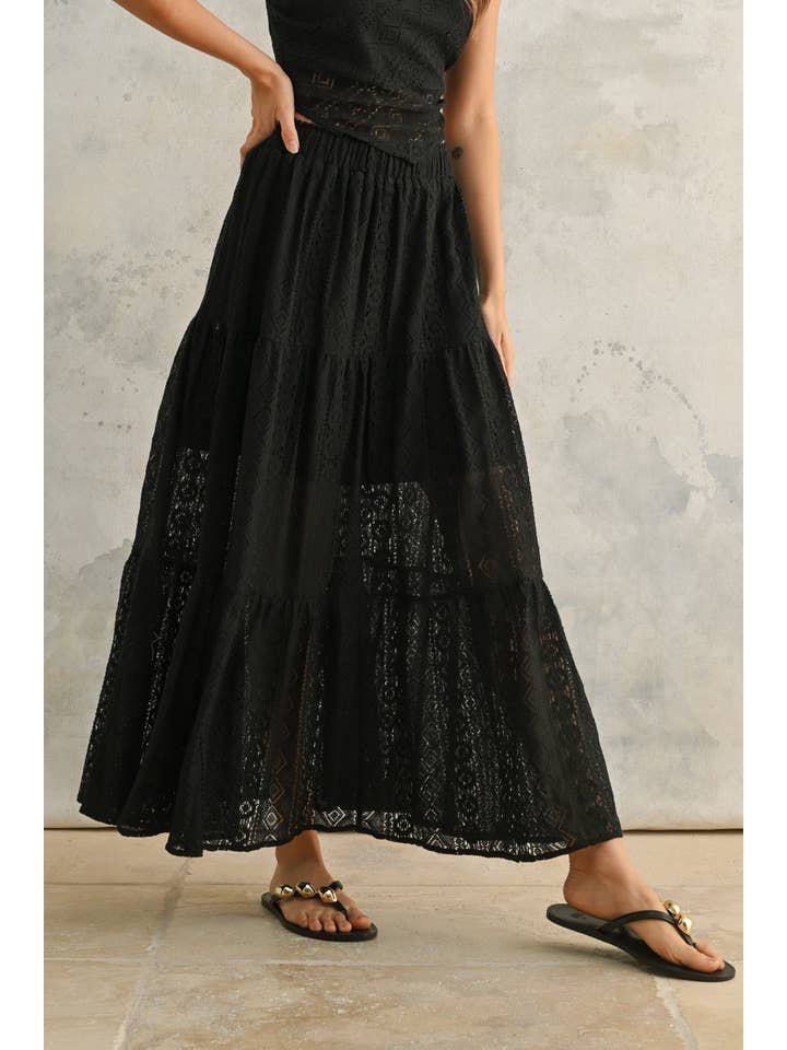 Black S5589ST CROCHET LACE TIERED SKIRT for wholesale on Faire4