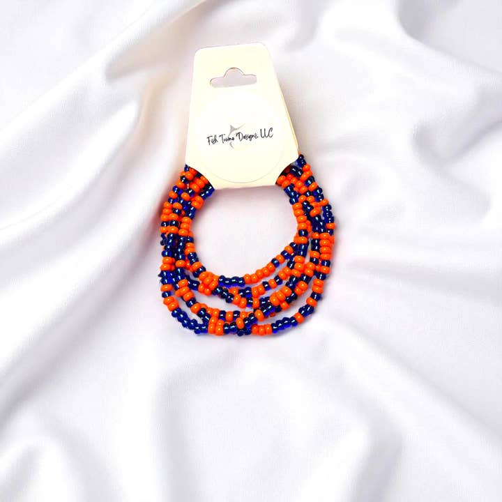 Fish Towne Designs, LLC - Wholesale Jewelry Set - Orange & Royal Blue Game Day Seed Bead Bracelet Stack7