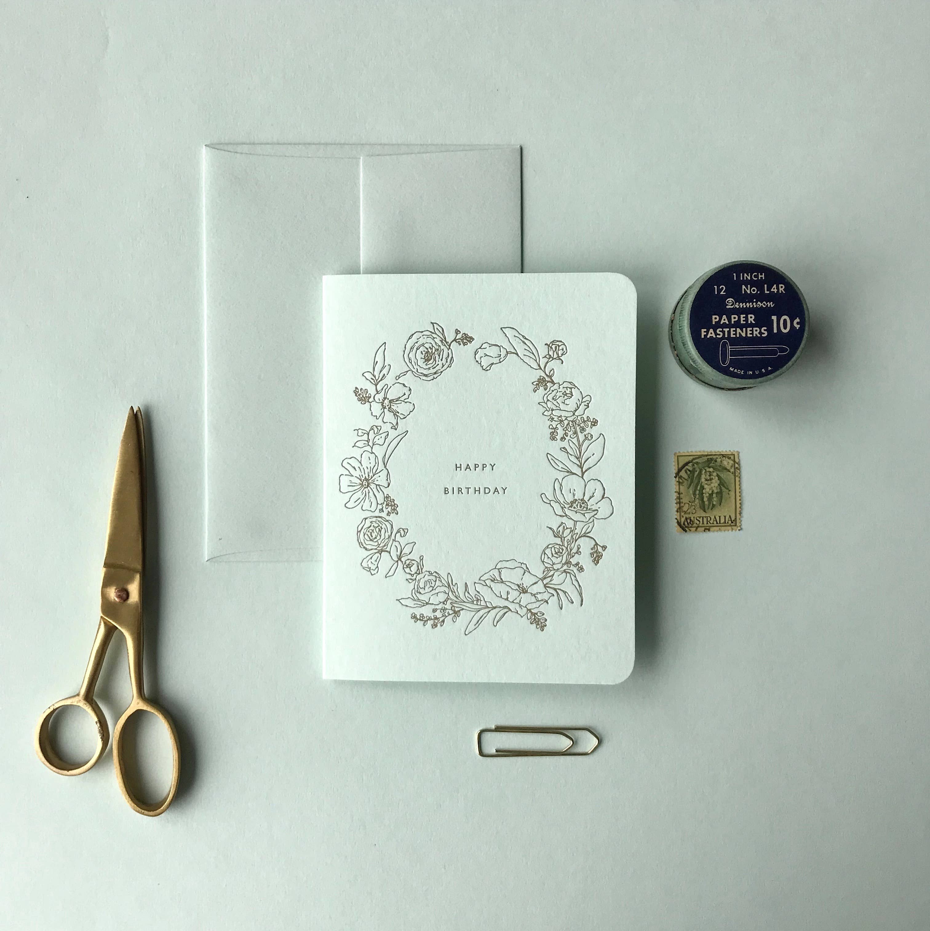 Annie Brougham Paper Goods. – wholesale Birthday card – Floral Letterpress Happy Birthday1