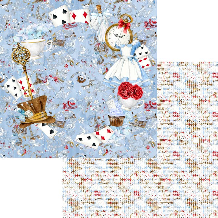 Frou Frou's Alice Collection Round We Go 12 x 12 Double-Sided Scrapbook Paper - 15 Pack for wholesale by SSC Wholesale