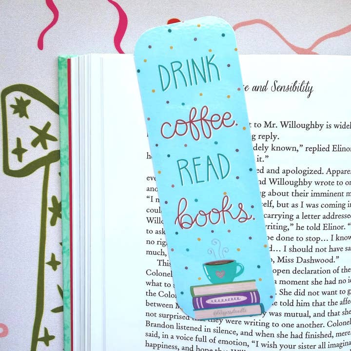 Drink Coffee. Read Books. Bookmark for wholesale by Let's Jess Doodle