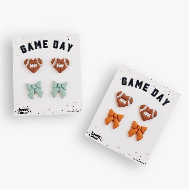 Happy Cutter Co - Wholesale Stud/Post Earrings - Football Heart & Custom Team Bow Earrings | Sport Earrings6