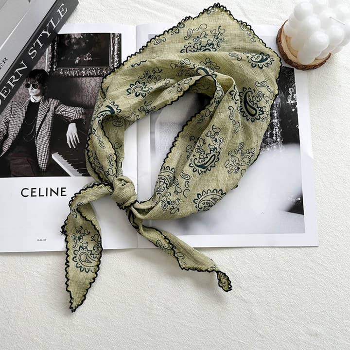 Funkyrel® Atzbranding Limited - Wholesale Scarf - Women's - Scarvii - Paisley Print Triangle Scarf with Lace Edge