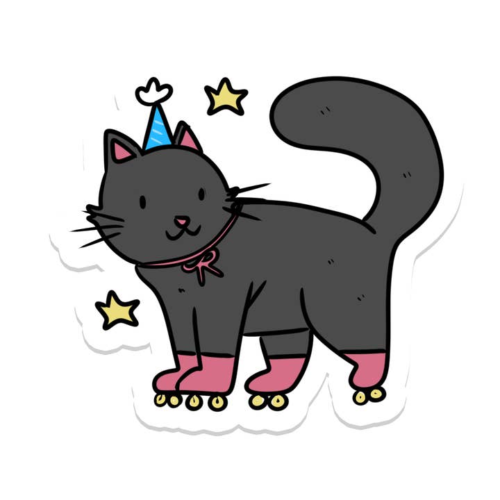 Katt på rullskridskor | Husdjur | Vattentät klistermärke | 3" för wholesale av Rebel and Siren Stickers