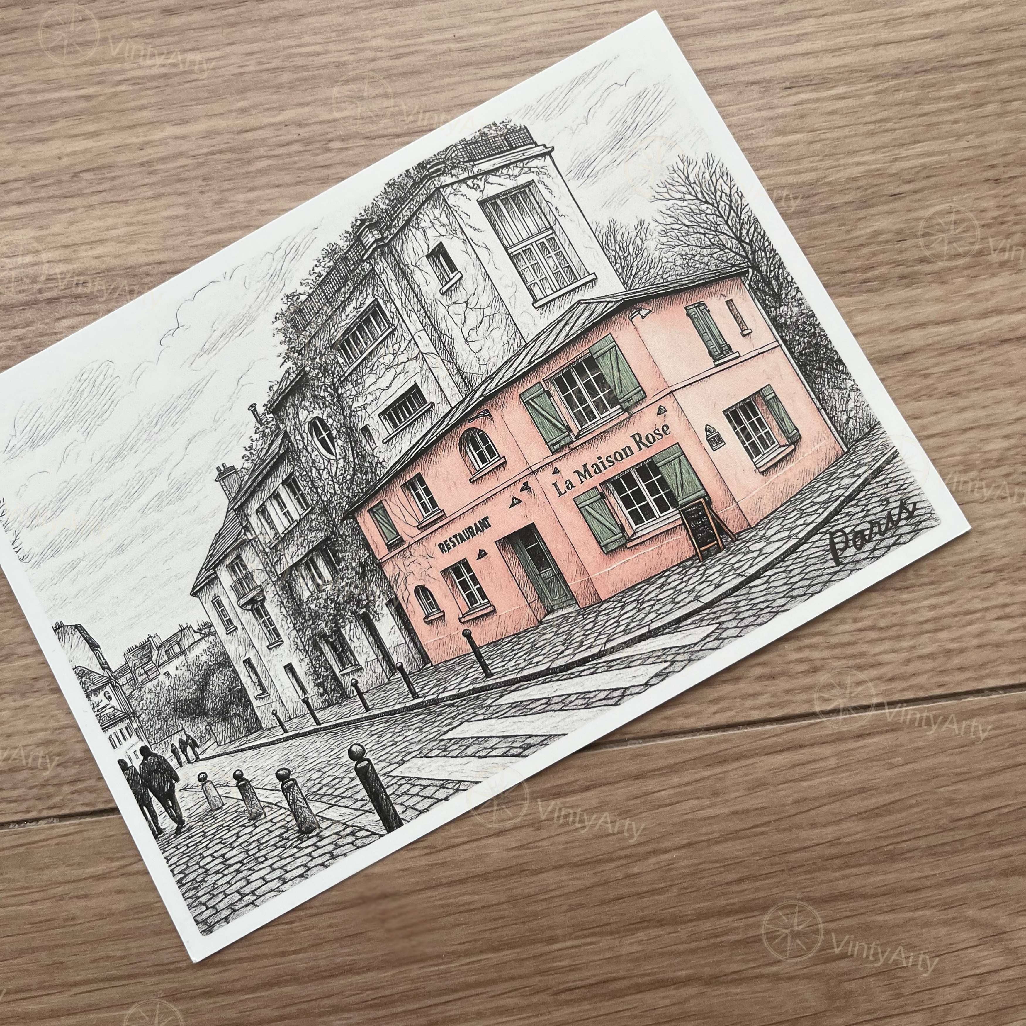 VintyArty - Wholesale Postcard - Postcard Paris Montmartre – The Pink House | Illustrati2